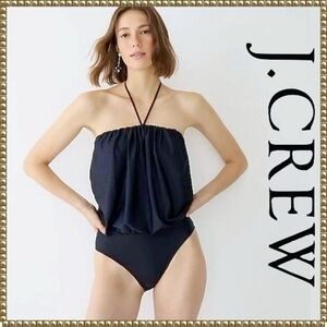 J Crew Navy Draped Blouson One Piece Swimsuit Size 24